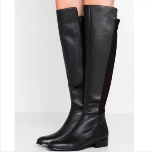 MICHAEL Michael Kors Shoes - MK MICHAEL KORS BROMLEY BLACK Leather Stretch Knit Knee High Boots Sz 6 Side Zip